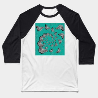 A swirl of gray butterflies on teal background Baseball T-Shirt